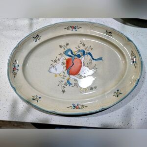 Vtg Marmalade Goose & Berries Patterned Serving Platters Farmhouse Country 15in